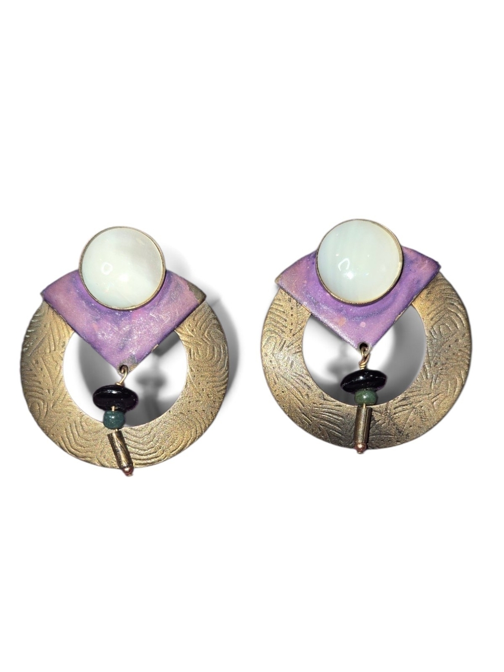 Vintagr Lavender and Gold Statement Abstract Earrings - Women Jewelry - Picture 2 of 6